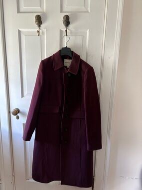 Classic Boden Women's Wool Coat in Burgandy/Plum.
